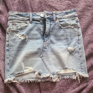 American Eagle Outfitters Light Blue Distressed Mini Skirt